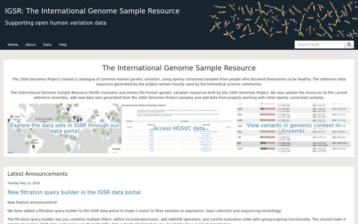 Screenshot of internationalgenome.org