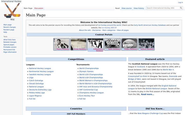 Screenshot ta' internationalhockeywiki.com