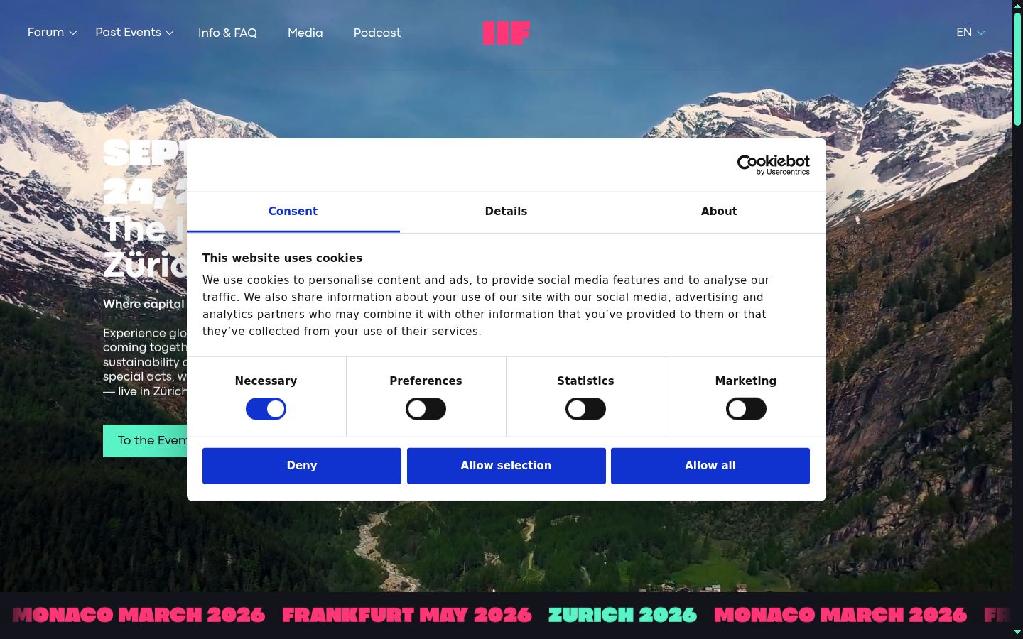 Screenshot del banner di consenso mostrato prima di qualsiasi interazione