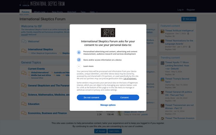 Screenshot of internationalskeptics.com