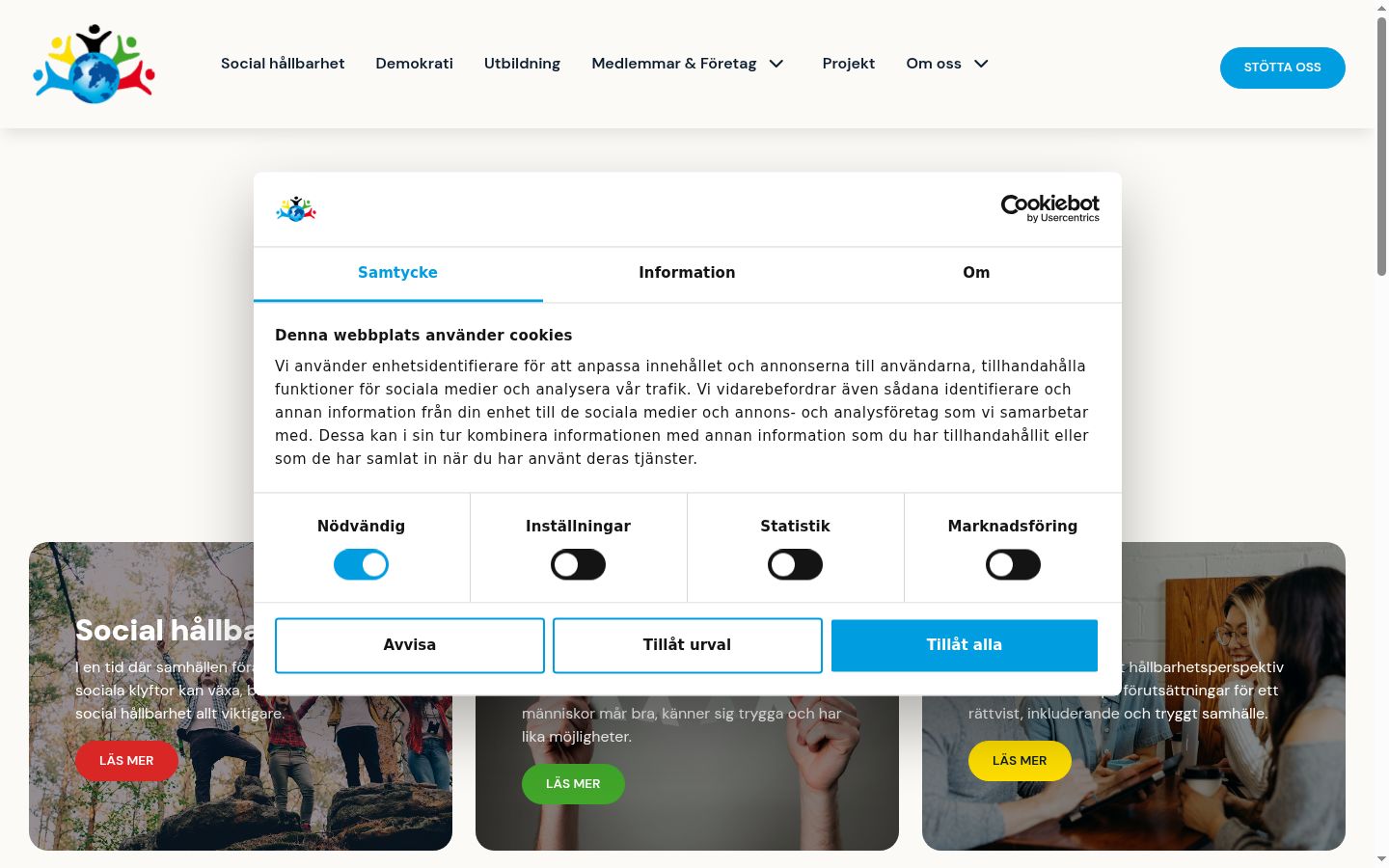 Screenshot del banner di consenso mostrato prima di qualsiasi interazione