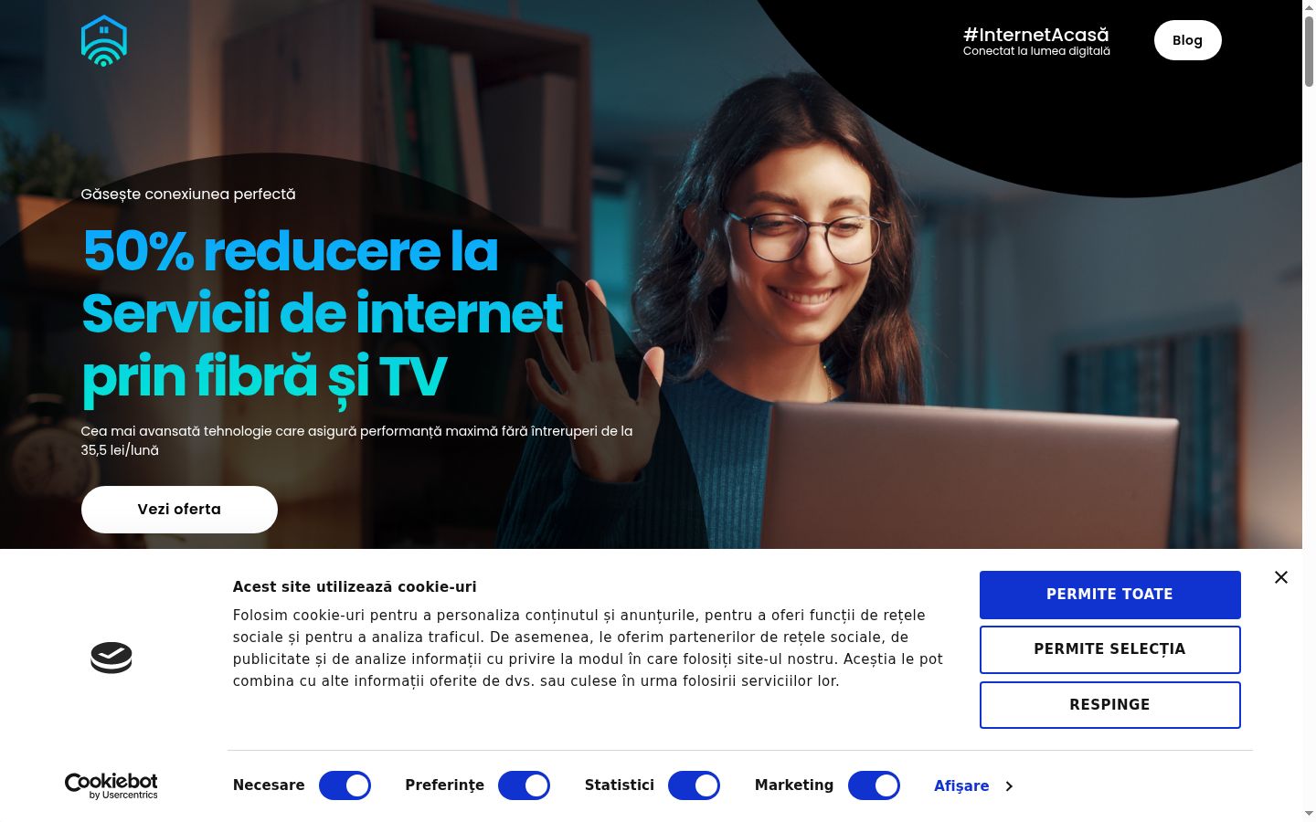 Captura de pantalla del banner de consentimiento mostrado antes de cualquier interacción