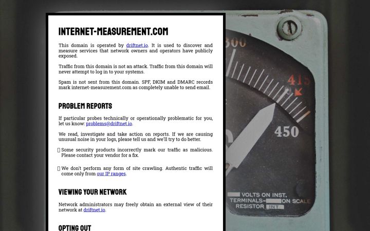 Captură de ecran a internet-measurement.com