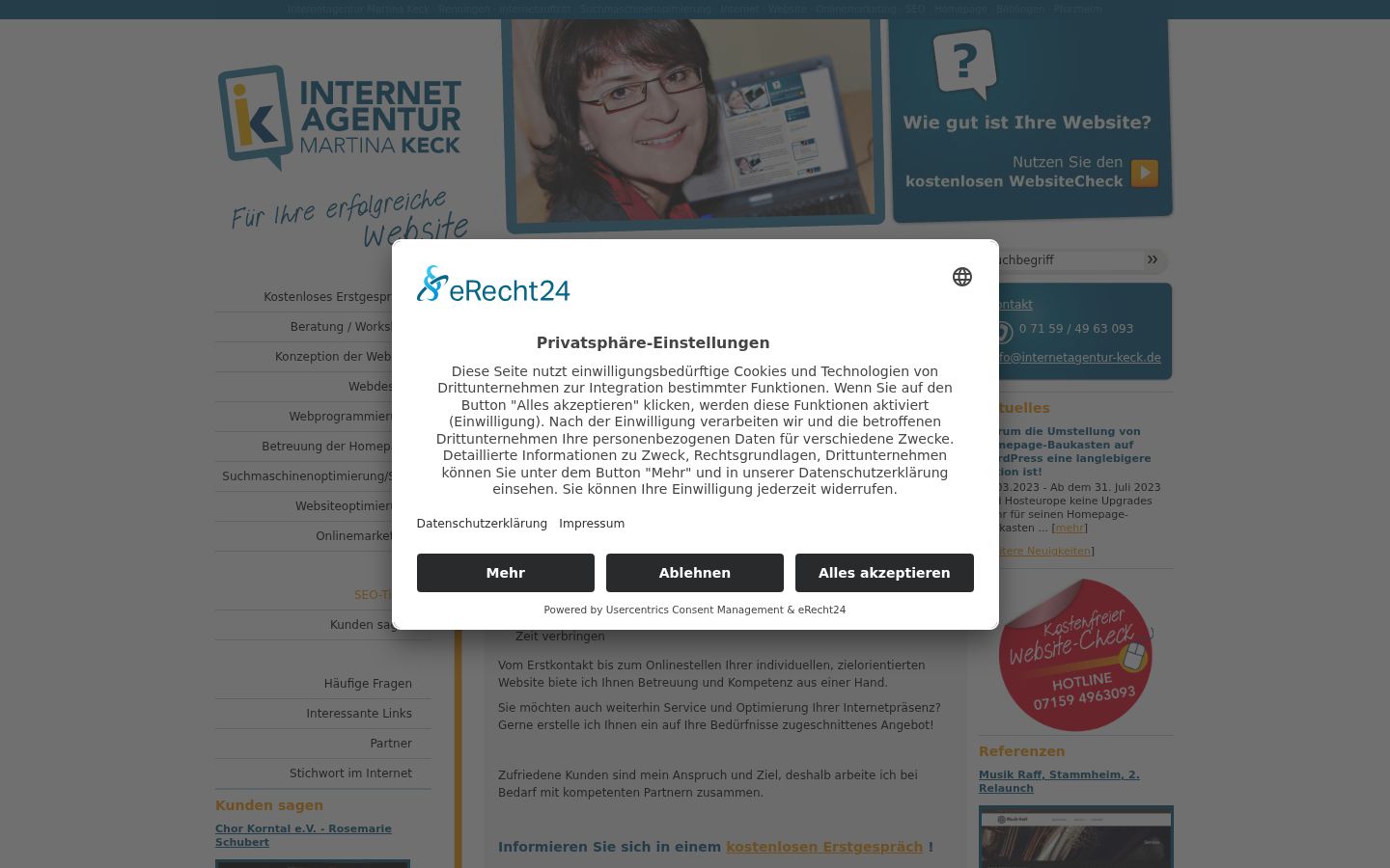 Screenshot des Einwilligungsbanners vor jeglicher Interaktion