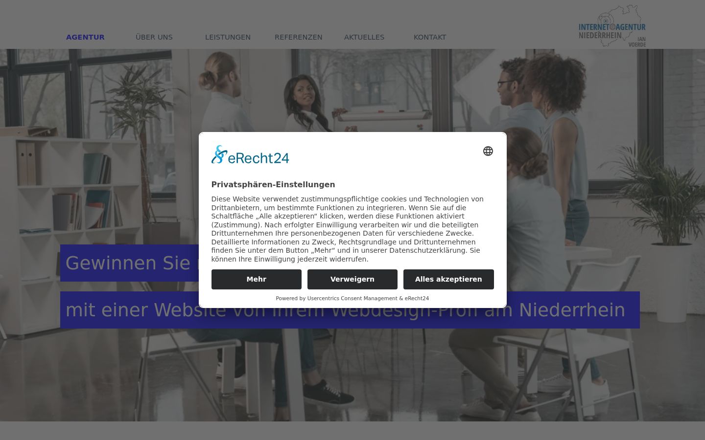 Screenshot des Einwilligungsbanners vor jeglicher Interaktion