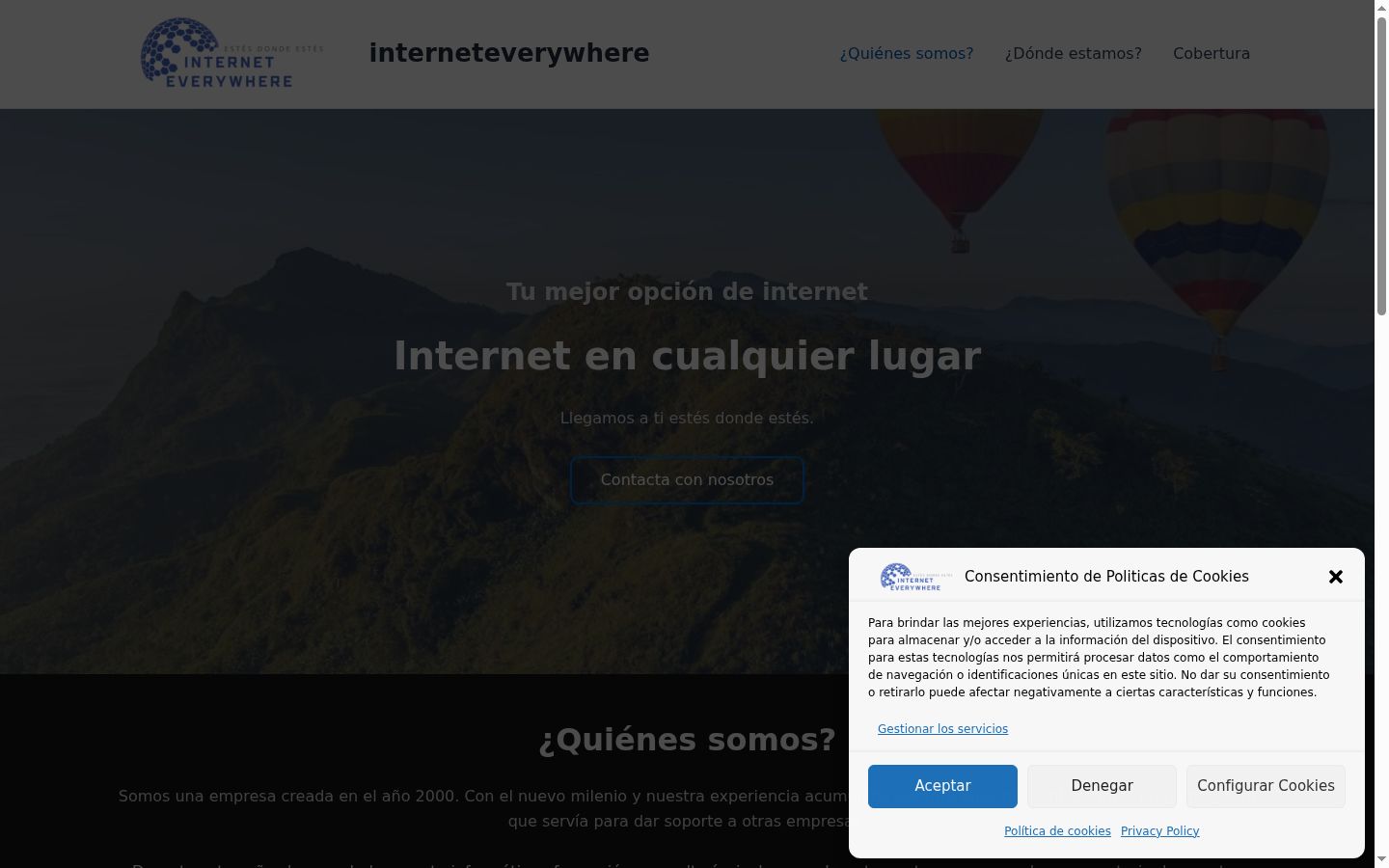 Screenshot del banner di consenso mostrato prima di qualsiasi interazione