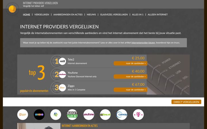 Screenshot of internetprovidersvergelijken.nl