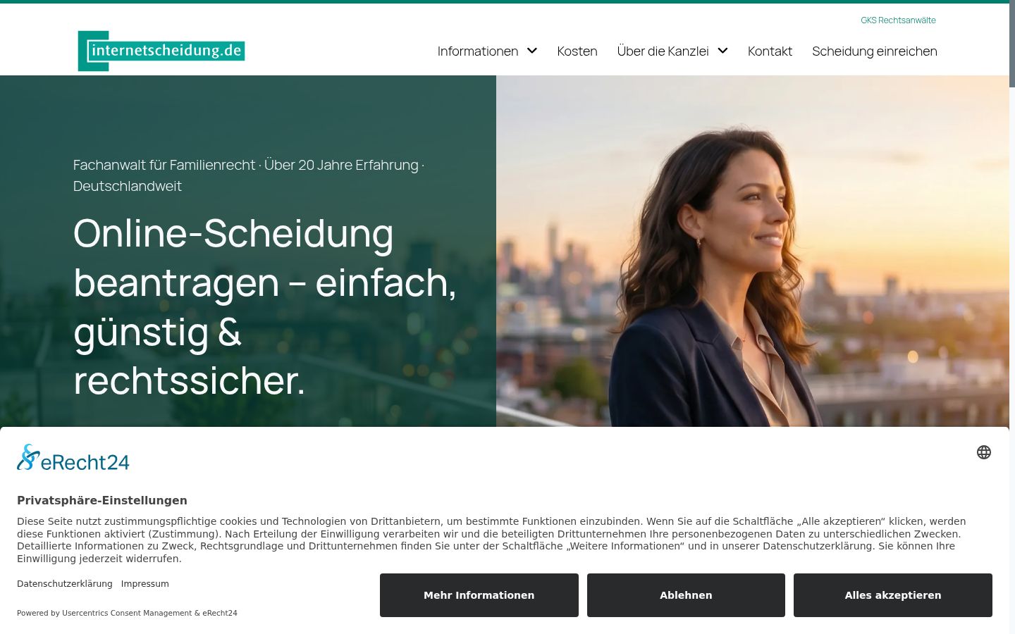 Screenshot des Einwilligungsbanners vor jeglicher Interaktion