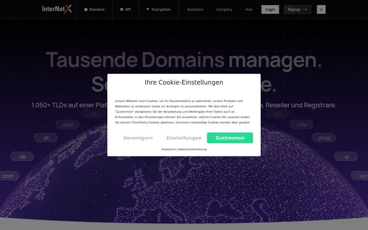 Screenshot stránky internetx.de