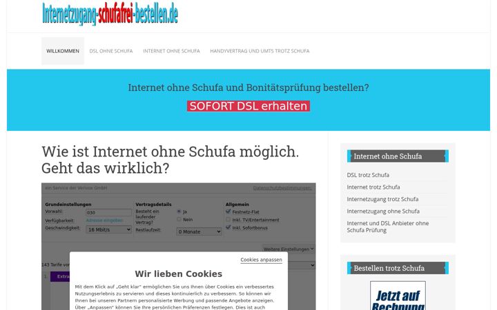 Screenshot of internetzugang-schufafrei-bestellen.de
