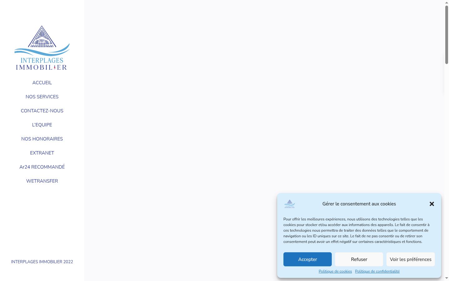 Captura de ecrã do banner de consentimento apresentado antes de qualquer interação