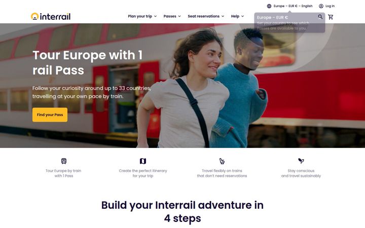 Skærmbillede af interrail.eu