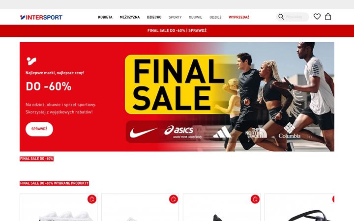 Captură de ecran a intersport.pl