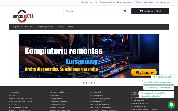 Posnetek zaslona intertech.lt