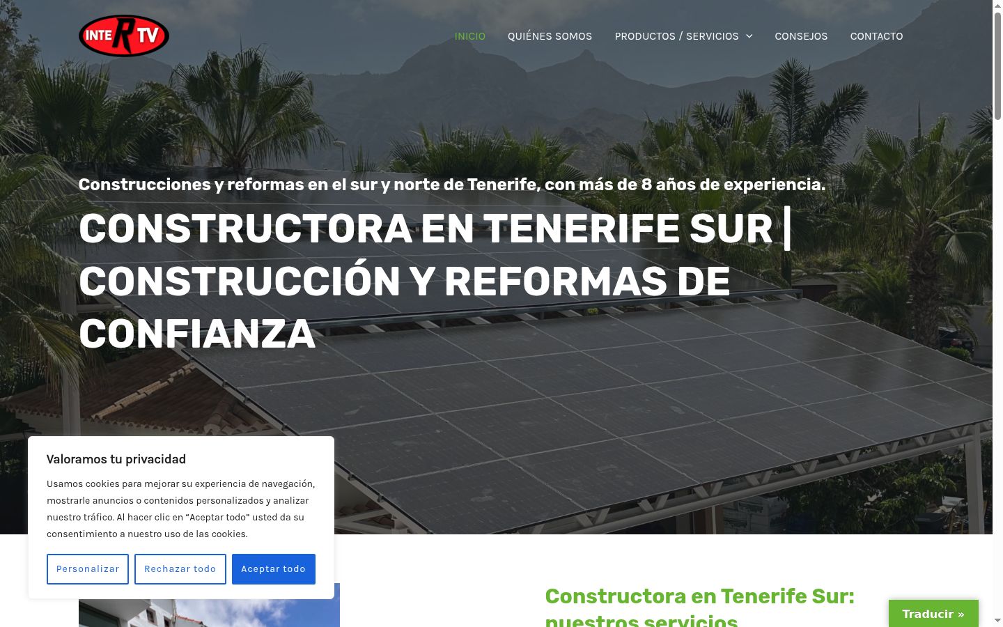Captura de pantalla del banner de consentimiento mostrado antes de cualquier interacción
