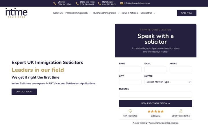 Screenshot of intimeimmigration.co.uk