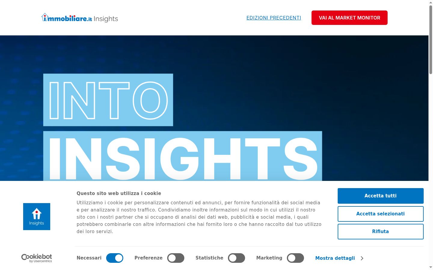 Screenshot del banner di consenso mostrato prima di qualsiasi interazione