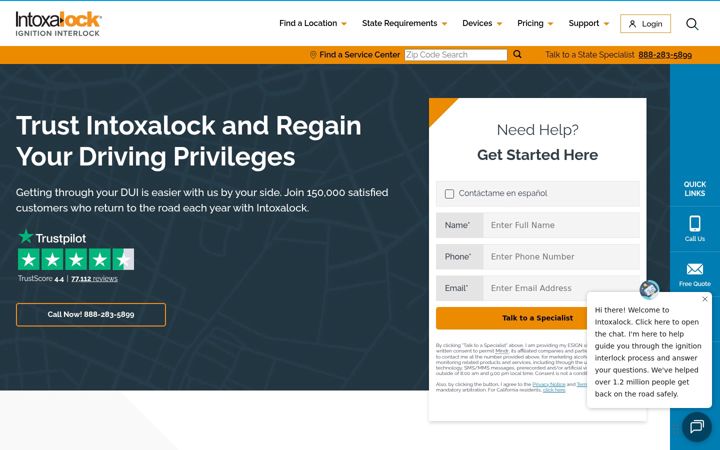 Screenshot of intoxalock.com