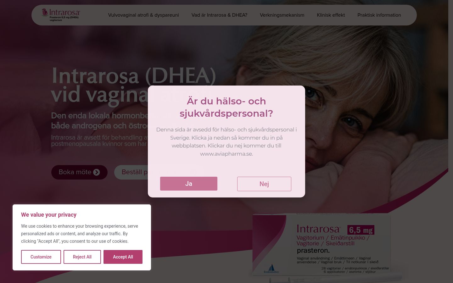 Skärmbild av samtyckesbannern som visades före någon interaktion
