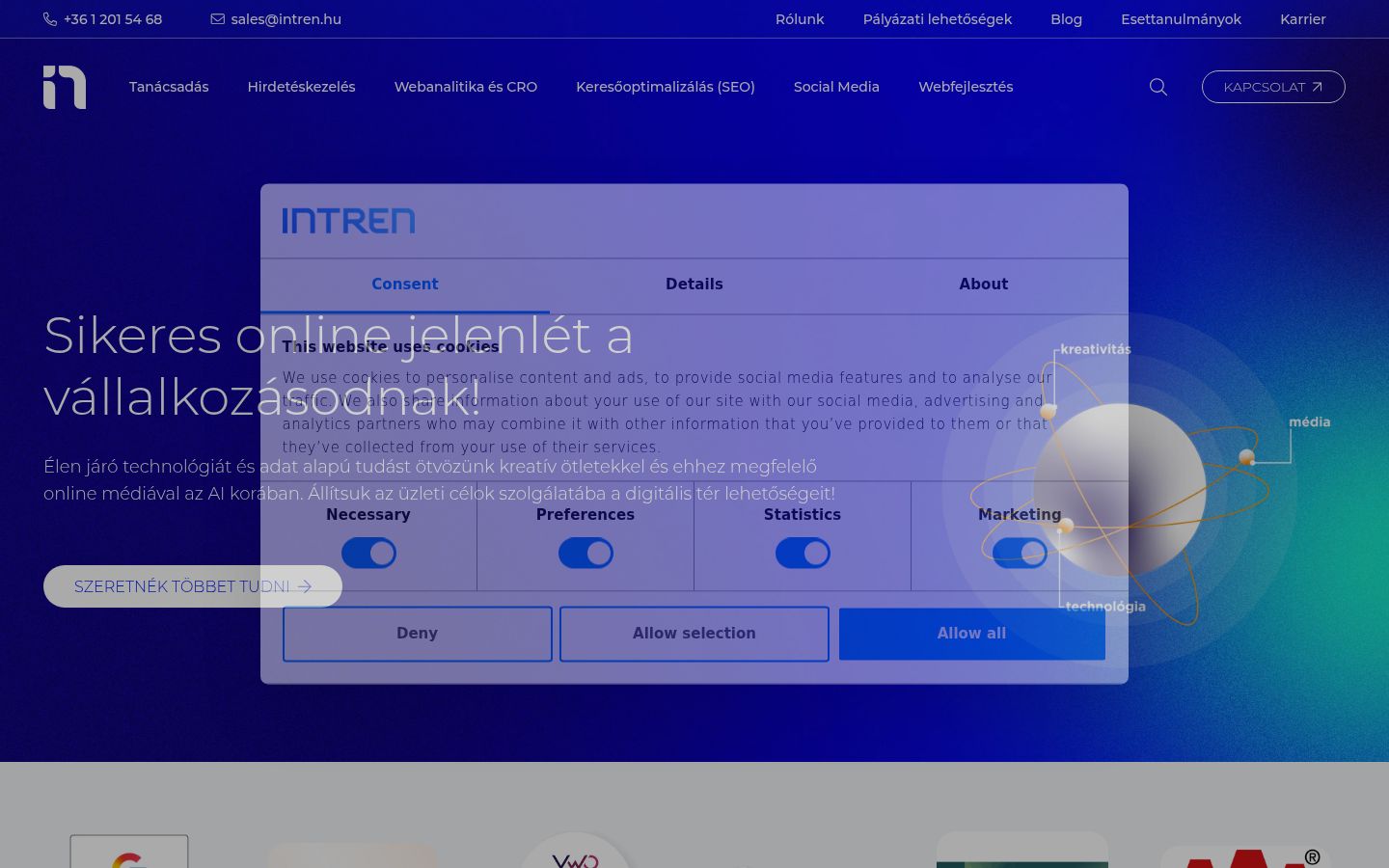 Screenshot of the consent banner shown before any interaction