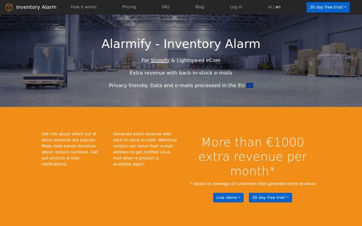 Screenshot of inventoryalarm.com