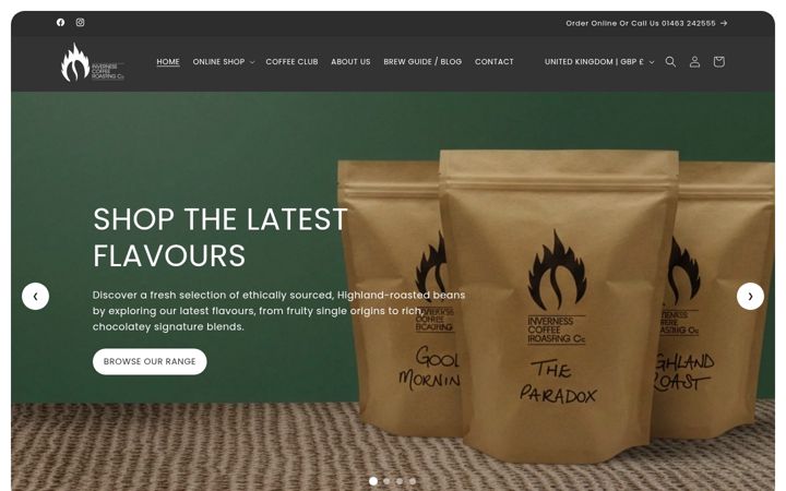 Screenshot of invernesscoffeeroasting.co.uk