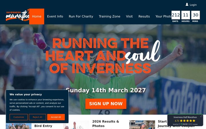 Screenshot of invernesshalfmarathon.co.uk