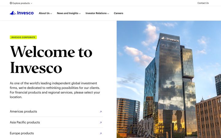Kuvakaappaus sivustosta invesco.com