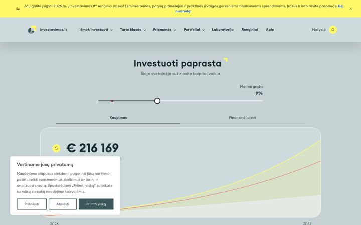 Posnetek zaslona investavimas.lt