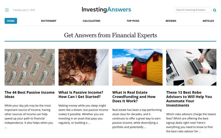 Screenshot of investinganswers.com