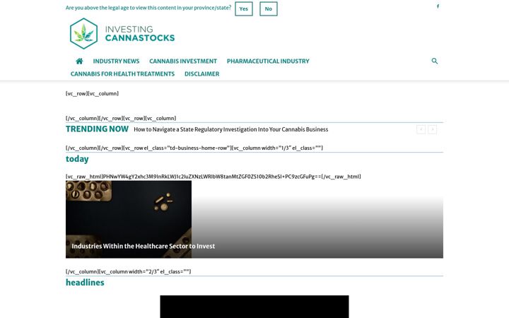 Screenshot of investingincannastocks.com