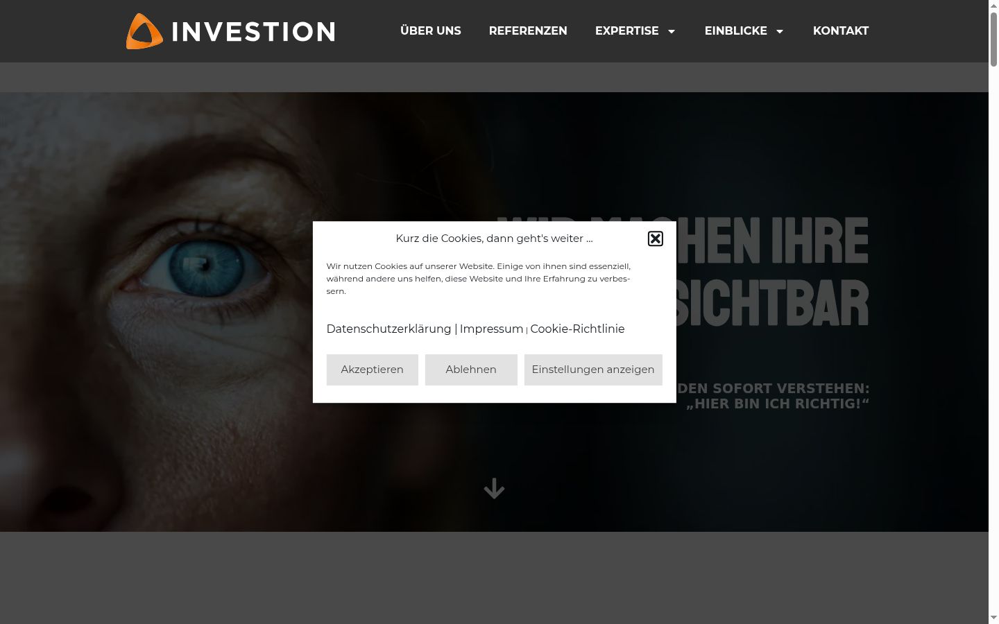 Screenshot des Einwilligungsbanners vor jeglicher Interaktion