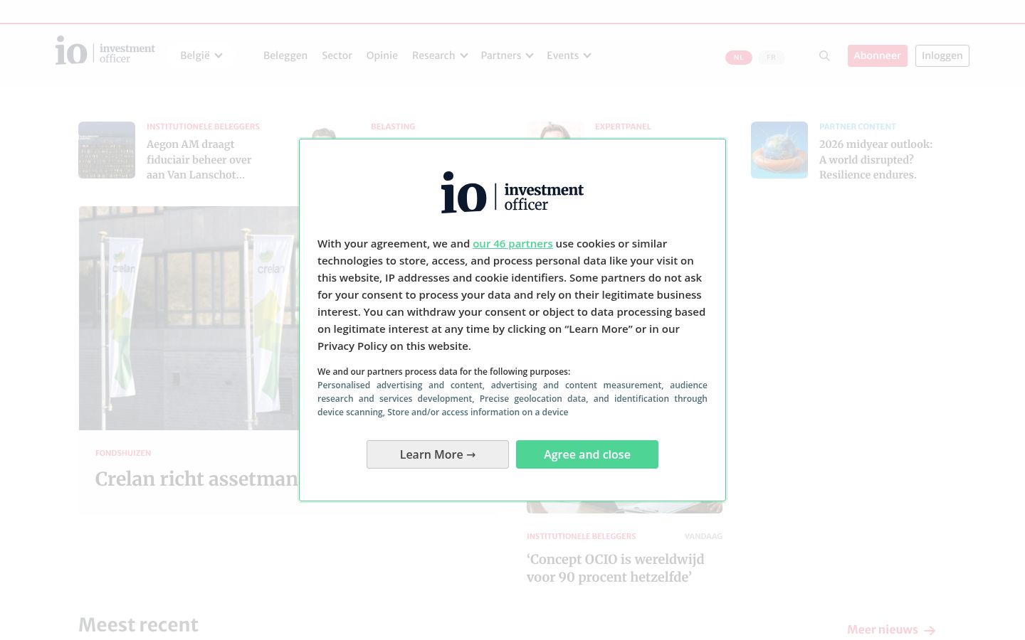 Screenshot tal-banner tal-kunsens muri qabel kwalunkwe interazzjoni