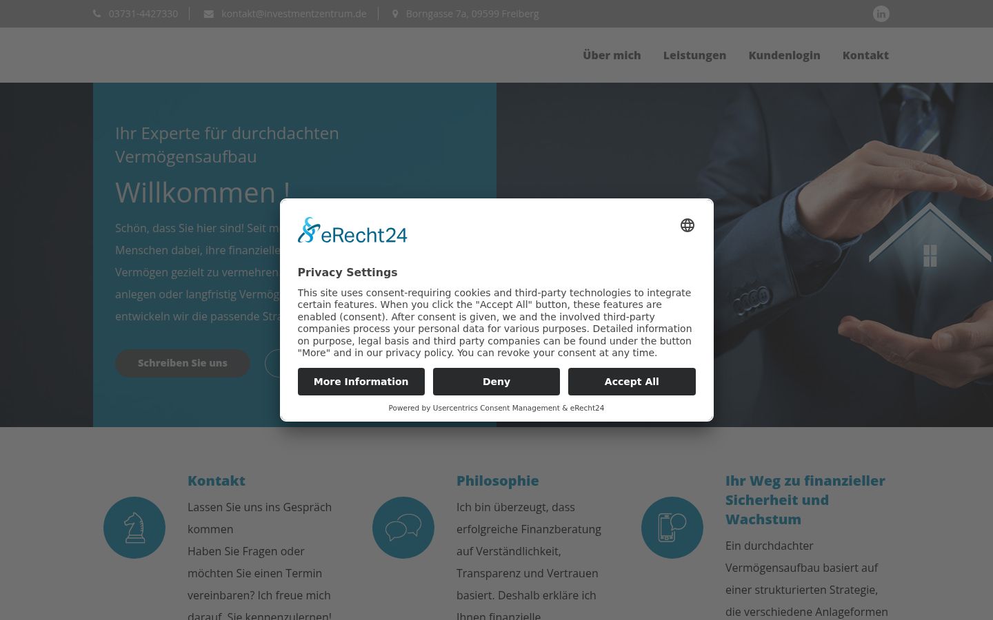 Screenshot des Einwilligungsbanners vor jeglicher Interaktion