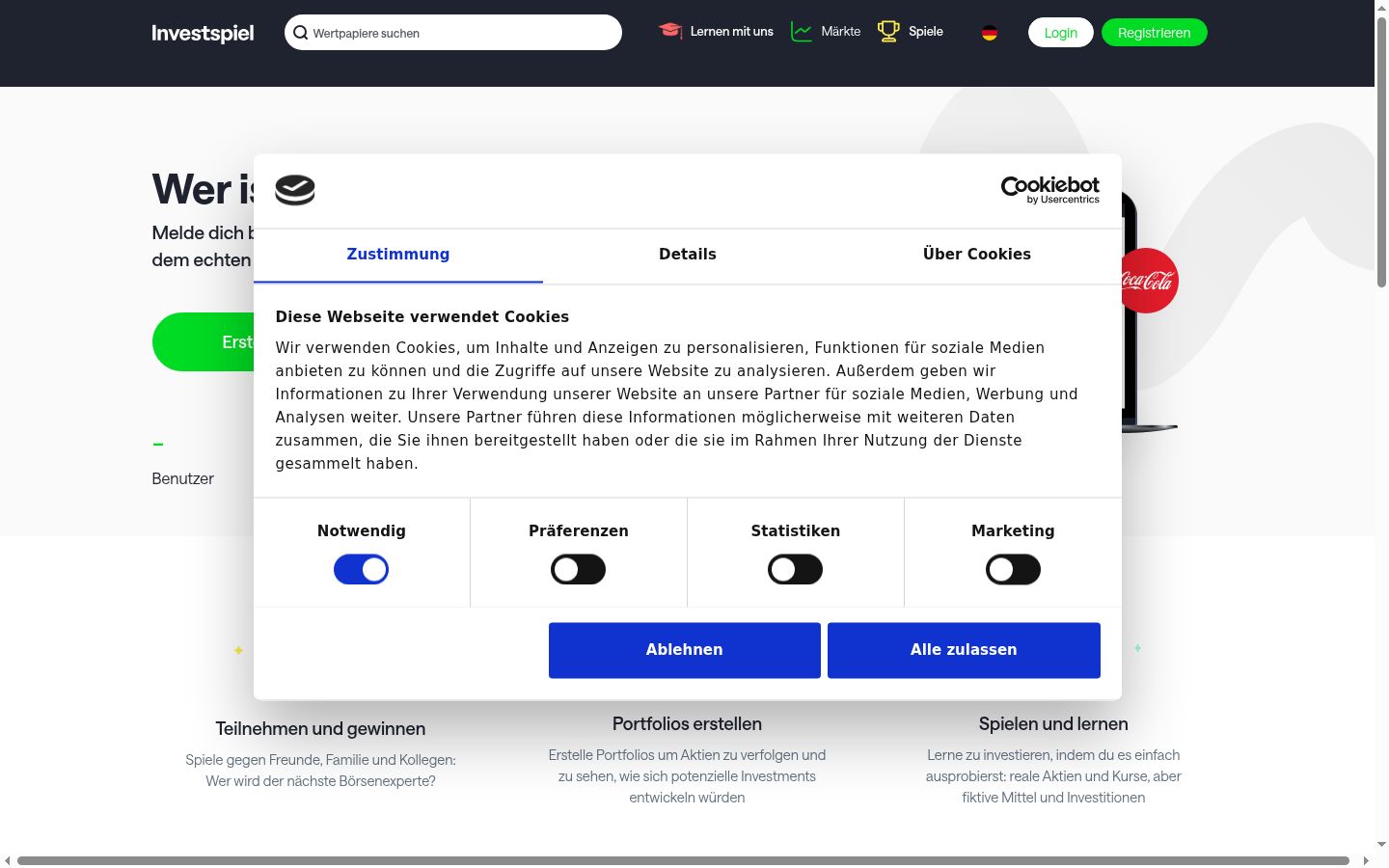 Screenshot del banner di consenso mostrato prima di qualsiasi interazione