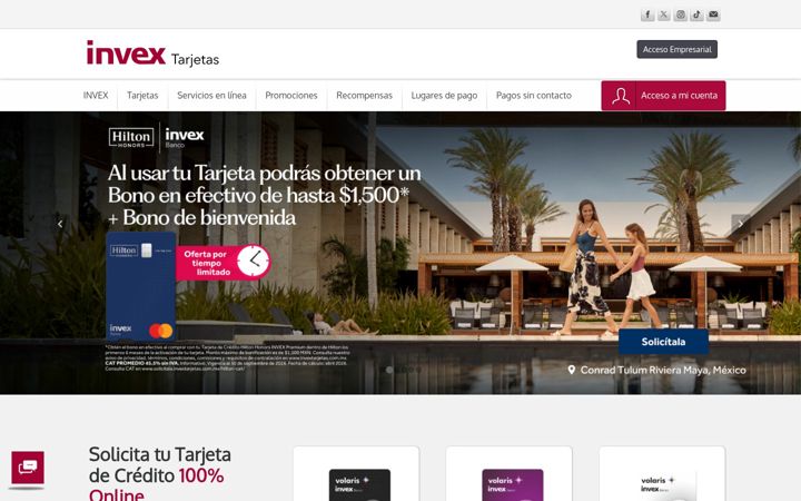 Screenshot of invextarjetas.com.mx
