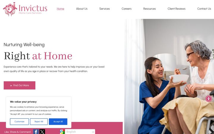 Screenshot of invictushealthcareservices.com