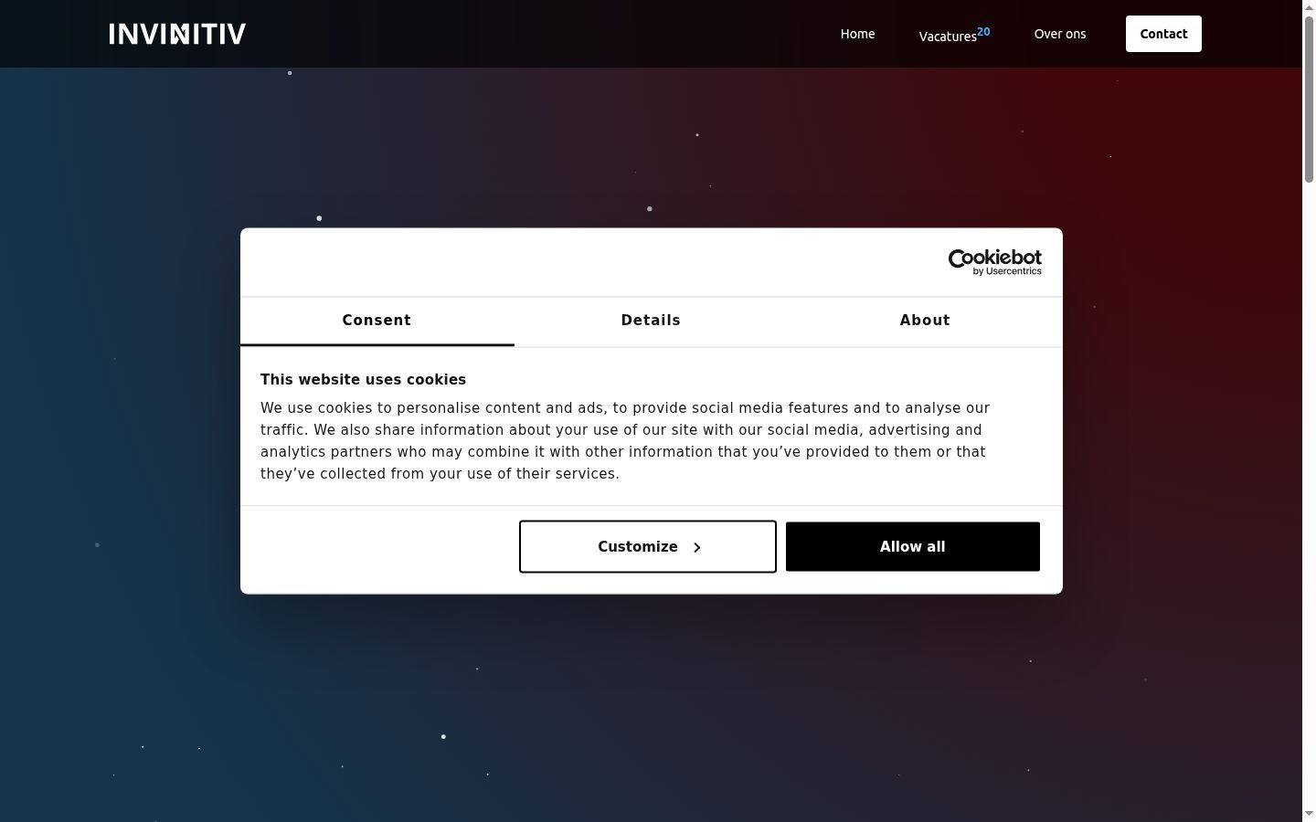 Screenshot of the consent banner shown before any interaction
