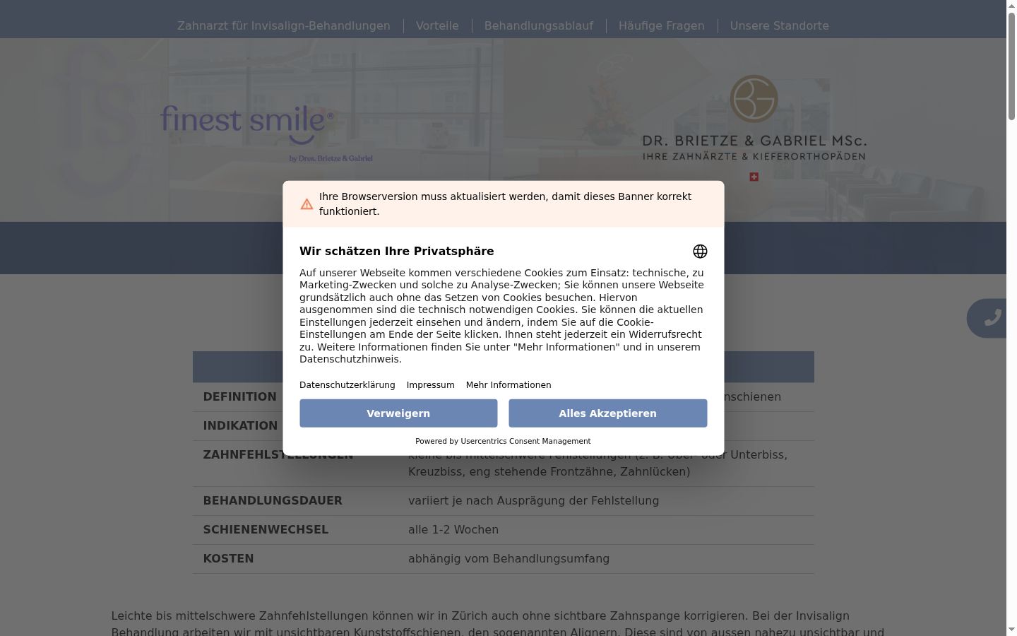 Capture d'écran de la bannière de consentement affichée avant toute interaction