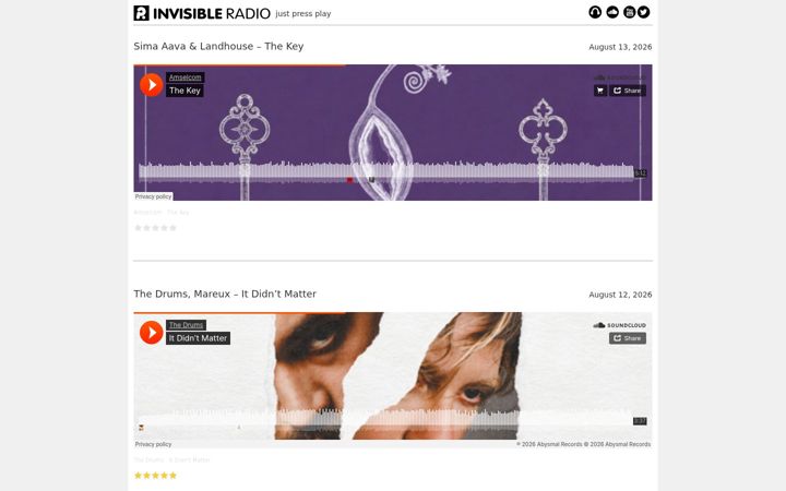 Screenshot of invisibleradio.com