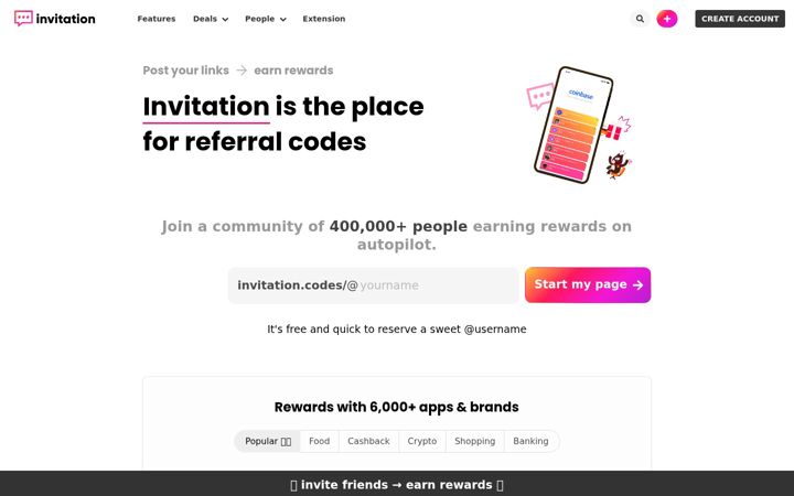 Screenshot of invitation.codes