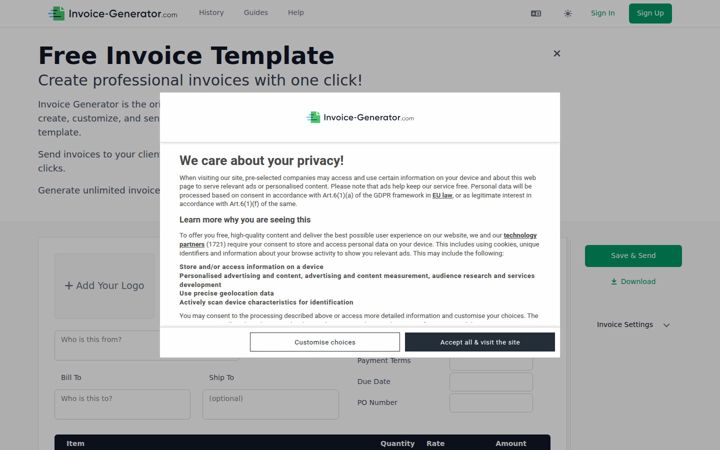 Screenshot of invoice-generator.com