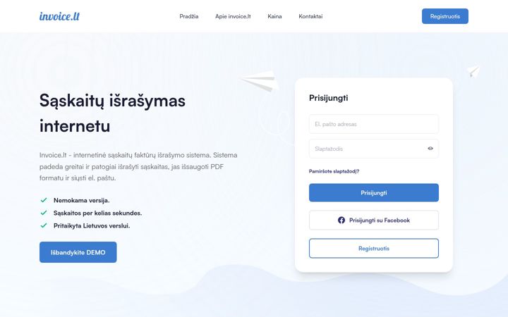 Posnetek zaslona invoice.lt