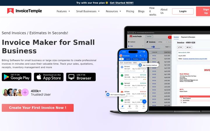 Screenshot of invoicetemple.com