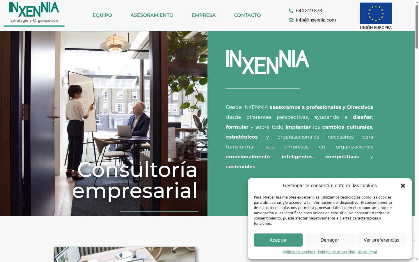 Captura de pantalla del banner de consentimiento mostrado antes de cualquier interacción