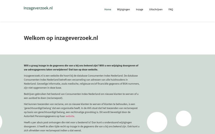 Screenshot of inzageverzoek.nl