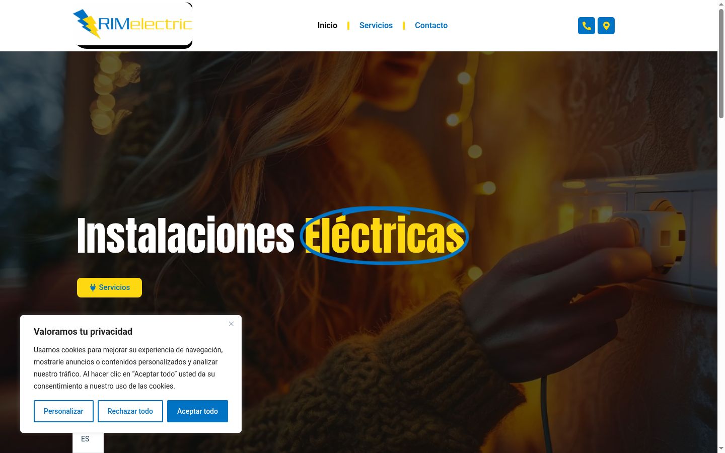 Captura de pantalla del banner de consentimiento mostrado antes de cualquier interacción
