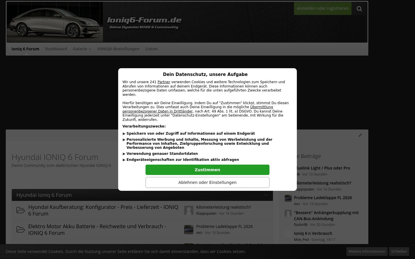 Screenshot del banner di consenso mostrato prima di qualsiasi interazione