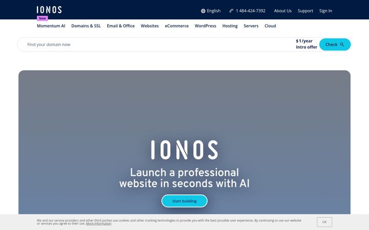 Skærmbillede af ionos.com