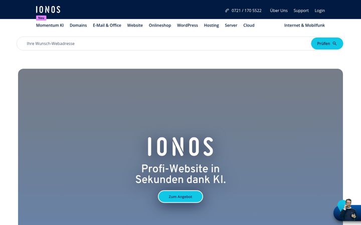 Captura de pantalla de ionos.de